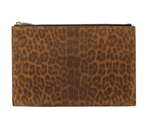 ysl 17 014 1 Saint Laurent Clutch Bag Leopard Suede Brown