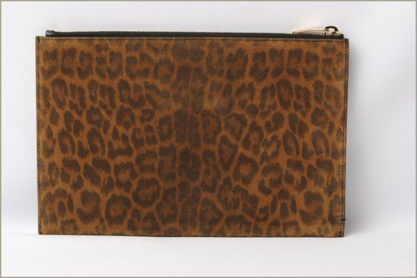 ysl 17 014 3 Saint Laurent Clutch Bag Leopard Suede Brown