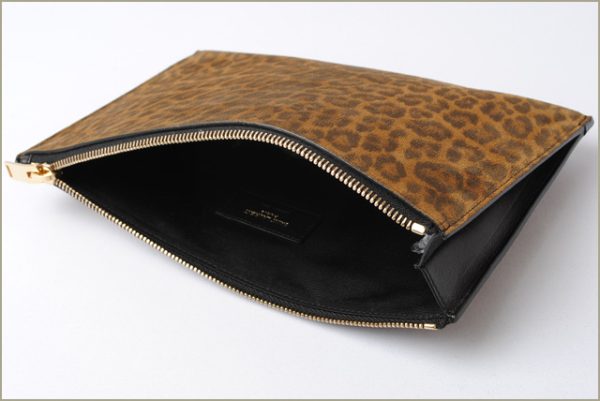 ysl 17 014 5 Saint Laurent Clutch Bag Leopard Suede Brown