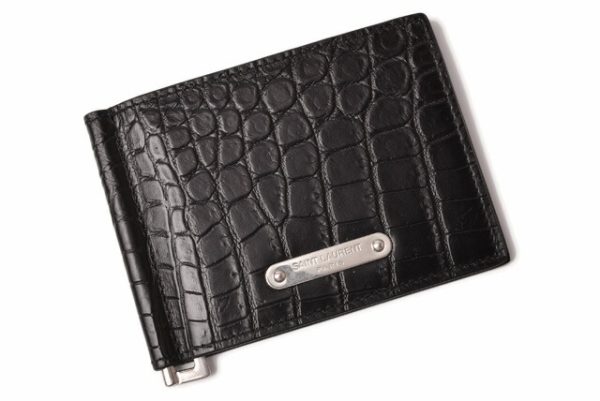 ysl 19 017 2 Saint Laurent Money Clip Wallet Croco Black