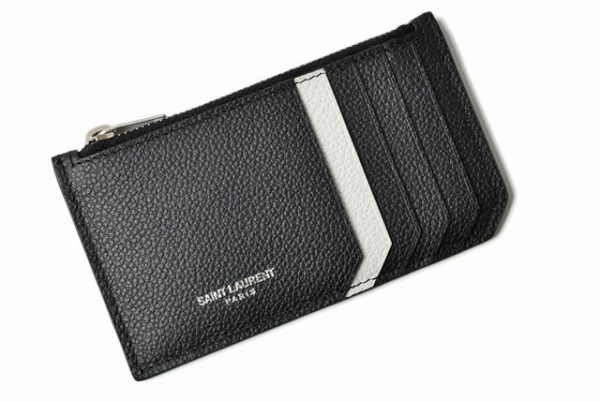 ysl 19 026 2 Saint Laurent Coin Case Card Case Calf Black White