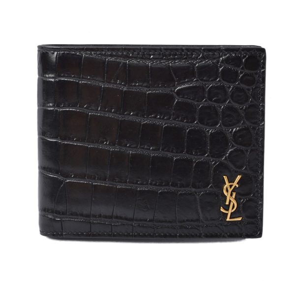 ysl 20 004 1 Saint Laurent Wallet Tiny Monogram EastWest Croco Black