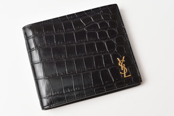 ysl 20 004 2 Saint Laurent Wallet Tiny Monogram EastWest Croco Black