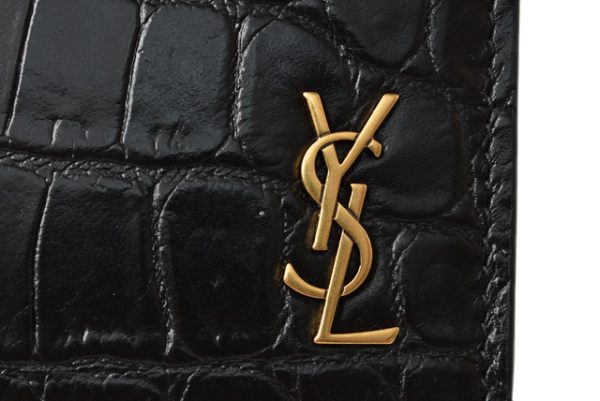 ysl 20 004 4 Saint Laurent Wallet Tiny Monogram EastWest Croco Black