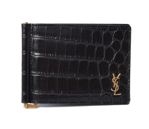 ysl 20 005 1 Saint Laurent Wallet Tiny Monogram Bill Clip Croco Black