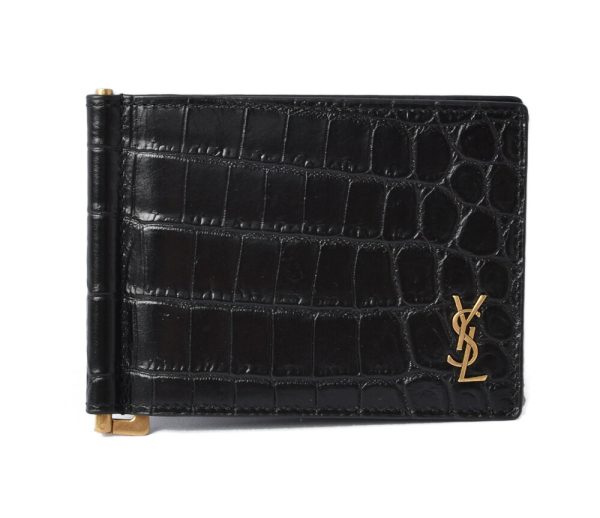 ysl 20 005 1 Saint Laurent Wallet Bill Clip Tiny Monogram Croco Black