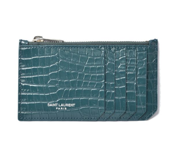 ysl 201027 532 07 1 Saint Laurent Coin Case Card Case Ship Pouch Tiny Monogram Deep Green