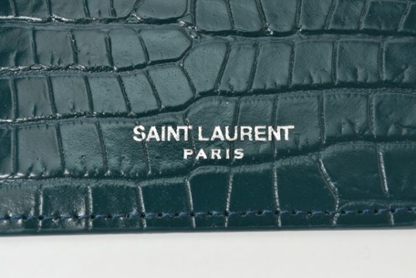 ysl 201027 532 07 3 Saint Laurent Coin Case Card Case Ship Pouch Tiny Monogram Deep Green