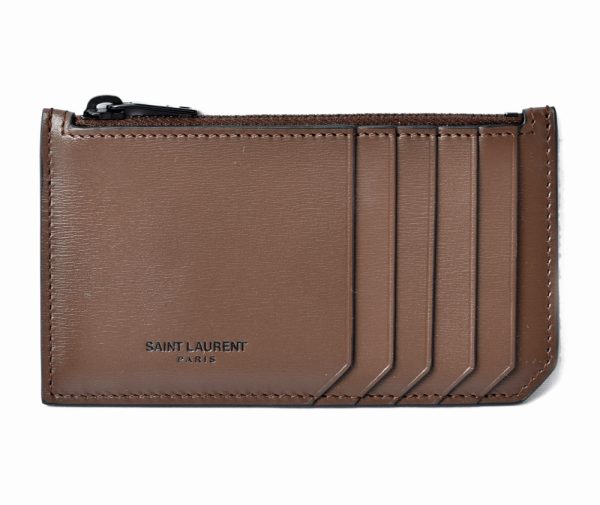 ysl 201115 195 15 1 Saint Laurent Coin Case Ship Pouch Calf Brown