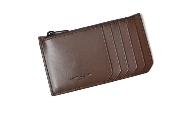 ysl 201115 195 15 2 Saint Laurent Coin Case Ship Pouch Calf Brown