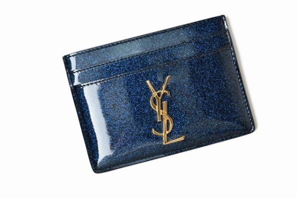 ysl 201115 195 5 2 Saint Laurent Card Case Monogram Patent Cobalt