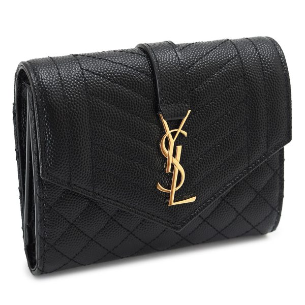 yslcompactwallet Saint Laurent Tri FWallet Matelasse Quilted Black