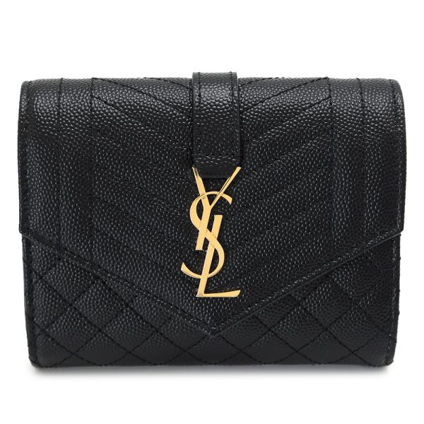 yslcompactwallet 1 Saint Laurent Tri FWallet Matelasse Quilted Black