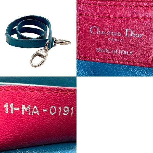 z1605 11 c Christian Dior Shoulder Bag Lambskin Blue Pink Turquoise Blue