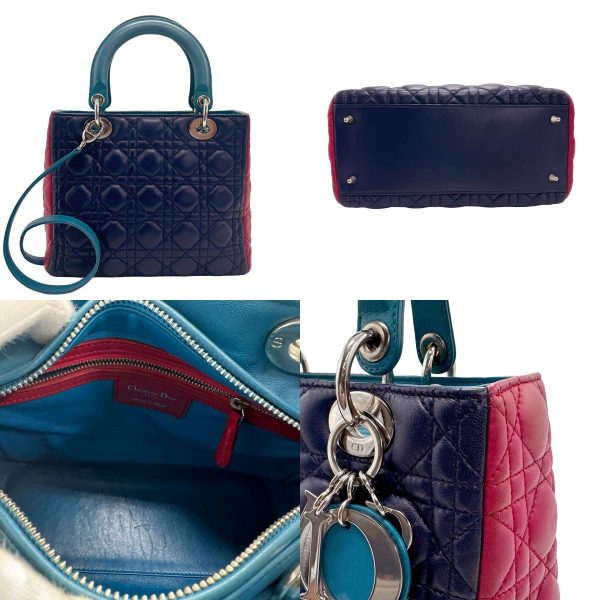 z1605 3 c Christian Dior Shoulder Bag Lambskin Blue Pink Turquoise Blue