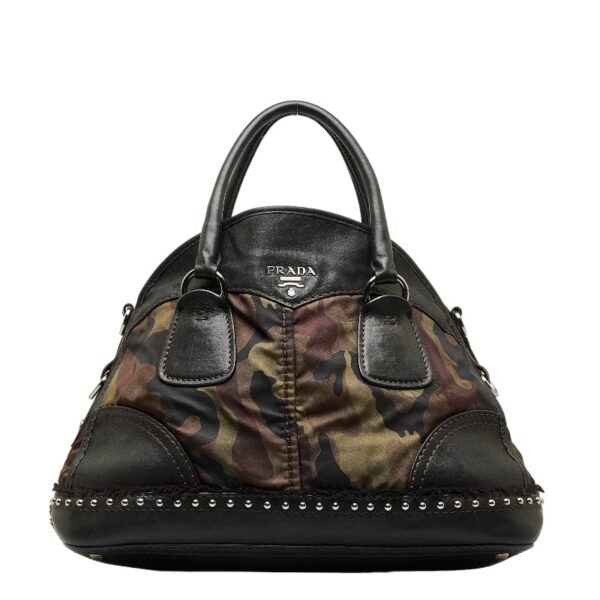 1 0120039 1 Prada Camouflage Studded Nylon Handbag Khaki Black