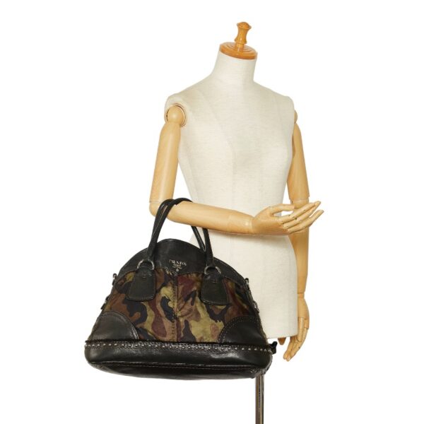 1 0120039 12 Prada Camouflage Studded Nylon Handbag Khaki Black