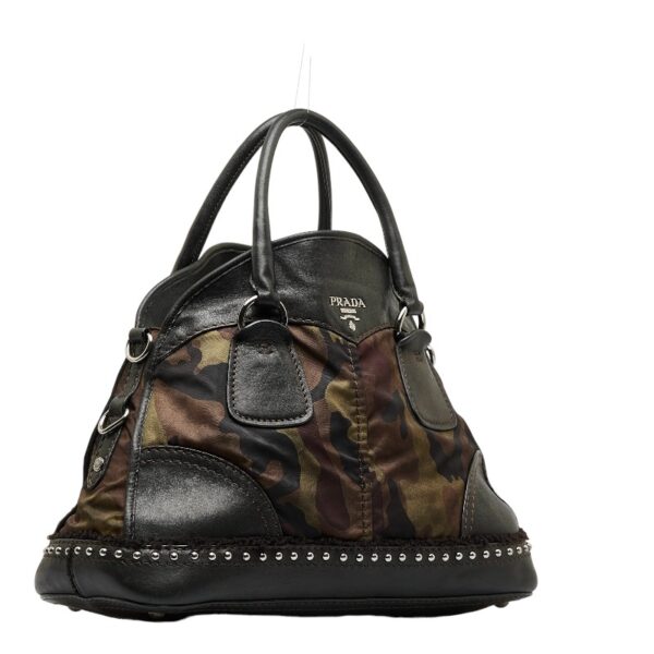 1 0120039 2 Prada Camouflage Studded Nylon Handbag Khaki Black