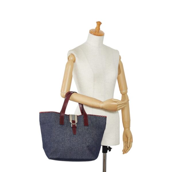 1 0122253 11 Burberry Tote Bag Denim Indigo Blue Wine Red