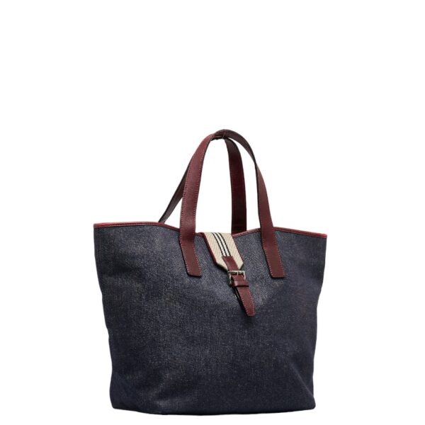 1 0122253 2 Burberry Tote Bag Denim Indigo Blue Wine Red