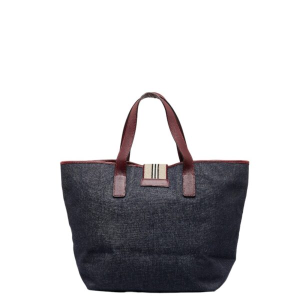 1 0122253 3 Burberry Tote Bag Denim Indigo Blue Wine Red