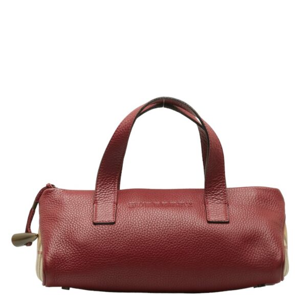 1 0128731 1 Burberry Nova Check Shadow Horse Handbag Wine Red