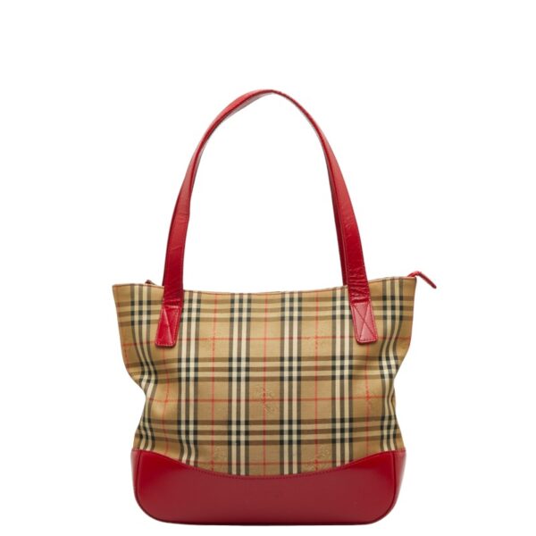 1 0129220 1 Burberry Nova Check Shadow Horse Tote Bag Beige Red