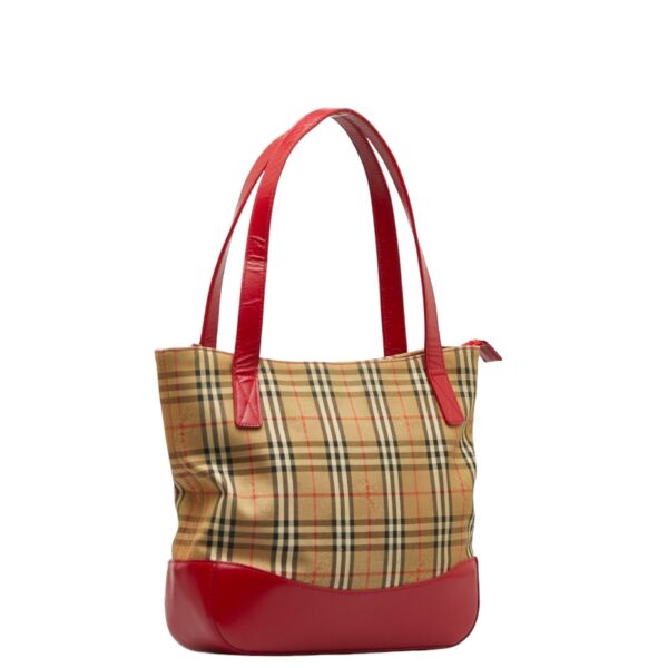 1 0129220 2 Burberry Nova Check Shadow Horse Tote Bag Beige Red