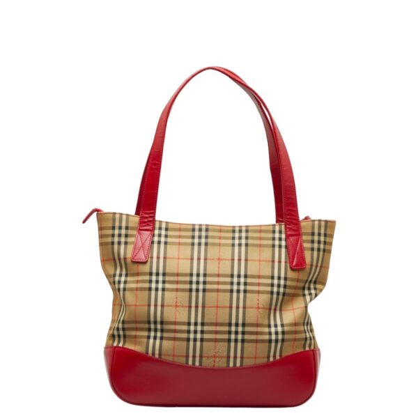 1 0129220 3 Burberry Nova Check Shadow Horse Tote Bag Beige Red