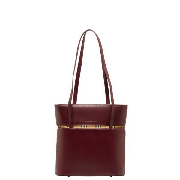 1 0129221 1 Burberry Nova Check Shadow Horse Tote Bag Wine Red Beige