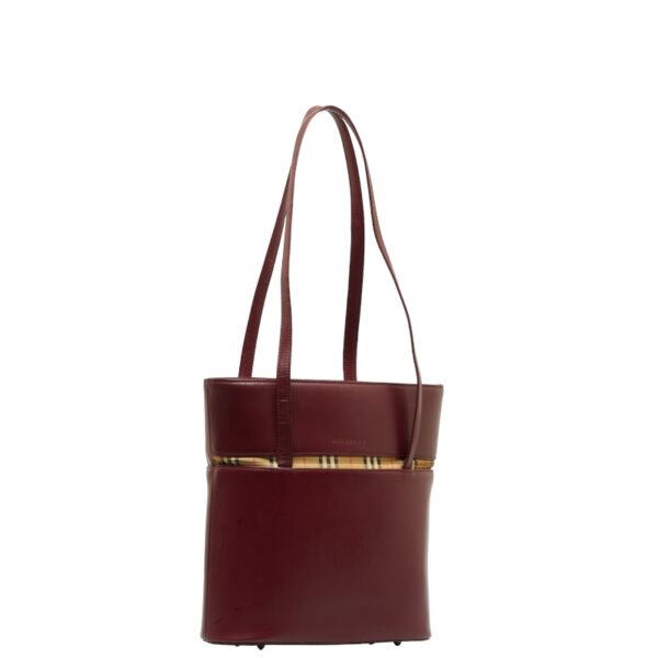 1 0129221 2 Burberry Nova Check Shadow Horse Tote Bag Wine Red Beige