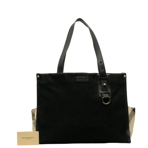 1 0134193 18 Burberry Check Tote Bag Black Beige