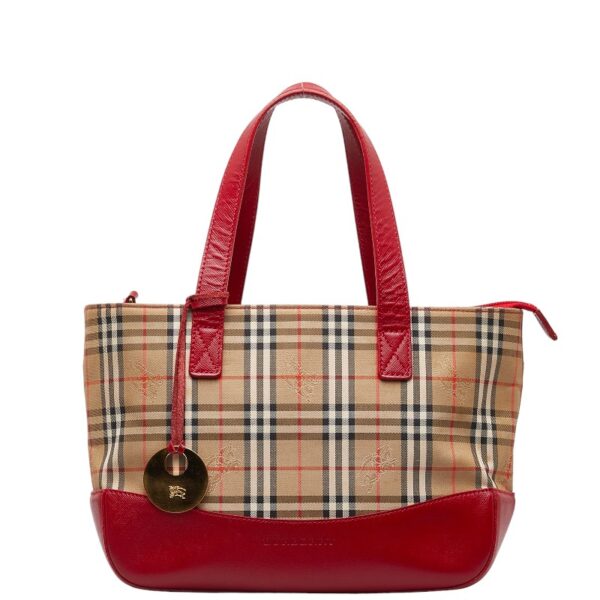 1 0136067 1 Burberry Nova Check Shadow Horse Tote Bag Beige Red