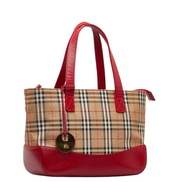 1 0136067 2 Burberry Nova Check Shadow Horse Tote Bag Beige Red