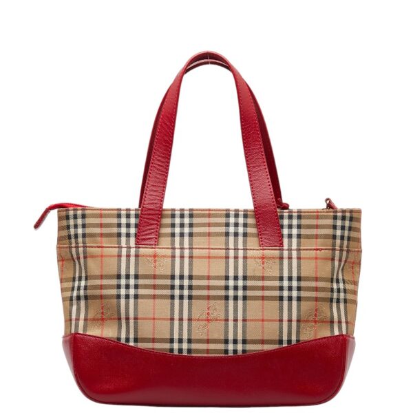 1 0136067 3 Burberry Nova Check Shadow Horse Tote Bag Beige Red