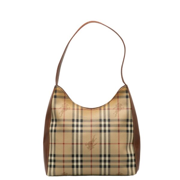 1 0136585 1 Burberry Nova Check Shadow Horse One Shoulder Bag Beige Brown