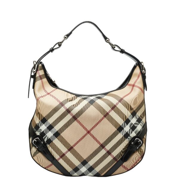 1 0138425 1 Burberry Nova Check Shadow Horse One Shoulder Bag Beige Black