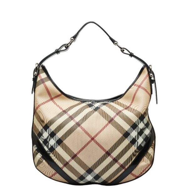 1 0138425 3 Burberry Nova Check Shadow Horse One Shoulder Bag Beige Black