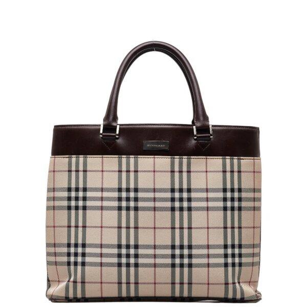 1 0144960 1 Burberry Nova Check Tote Bag Handbag Beige Brown