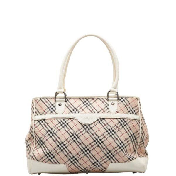 1 0147434 1 Burberry Nova Check Tote Bag White Beige