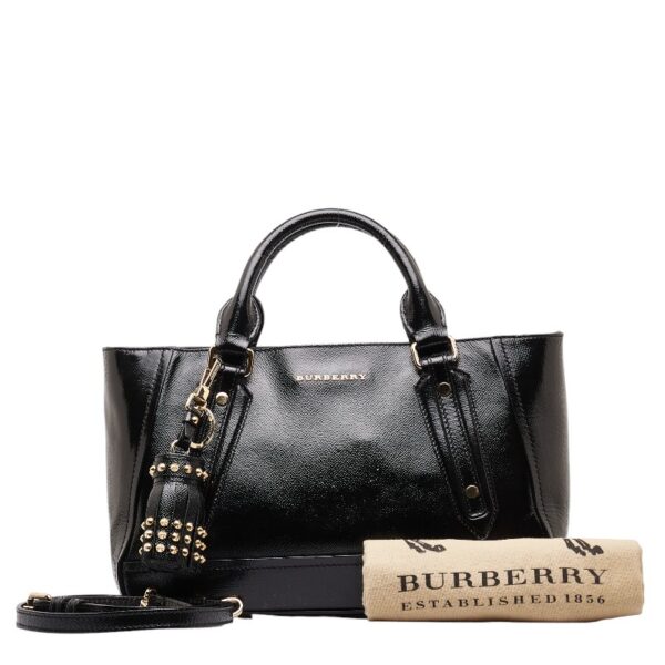 1 0148463 1 Burberry Tassel Shoulder Bag 2Way Patent Black