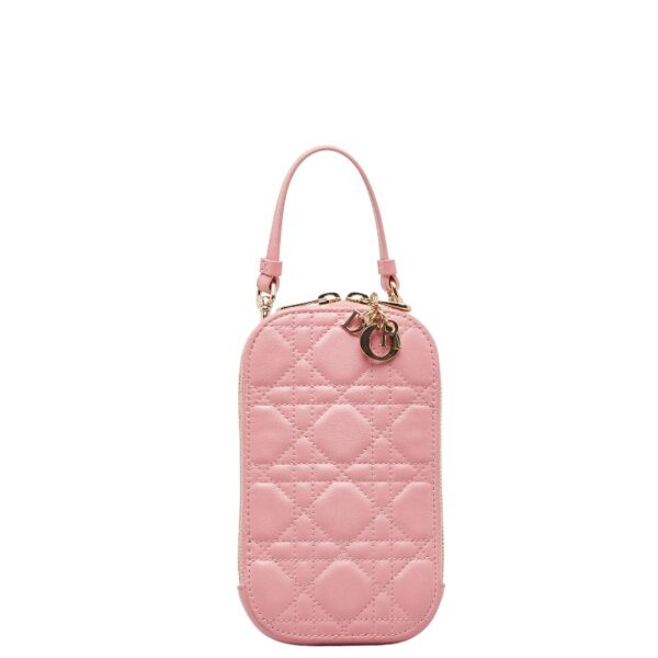 1 0149636 2 Dior Dior Phone Holder Shoulder Bag 2Way Lambskin Pink