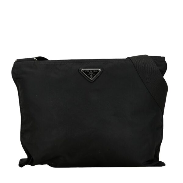 1 0150490 1 Prada Triangle Plate Nylon Shoulder Bag Black