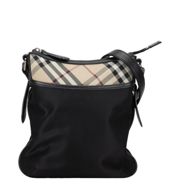 1 0152097 1 Burberry Nova Check Shoulder Bag Nylon Black Beige