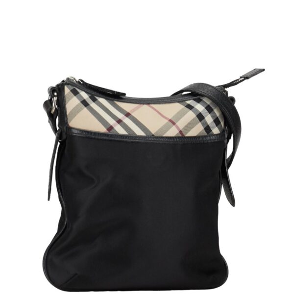 1 0152097 2 Burberry Nova Check Shoulder Bag Nylon Black Beige