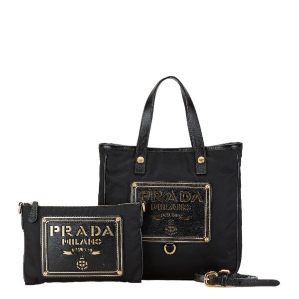 1 0153512 1 Prada Nylon 2WAY Shoulder Bag Black