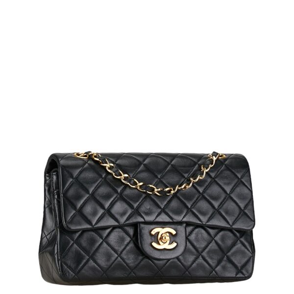 1 0155164 2 Chanel Matelasse 23 Coco Mark Double Flap Chain Shoulder Bag Black