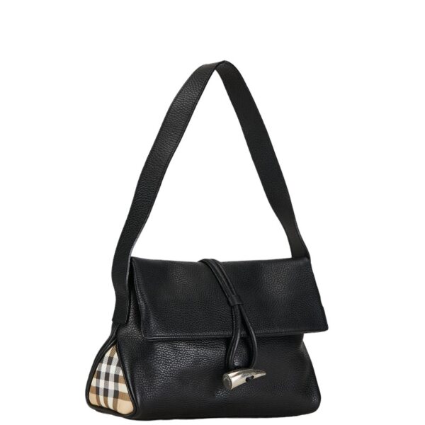 1 0155633 2 Burberry Nova Check One Shoulder Bag Black Beige