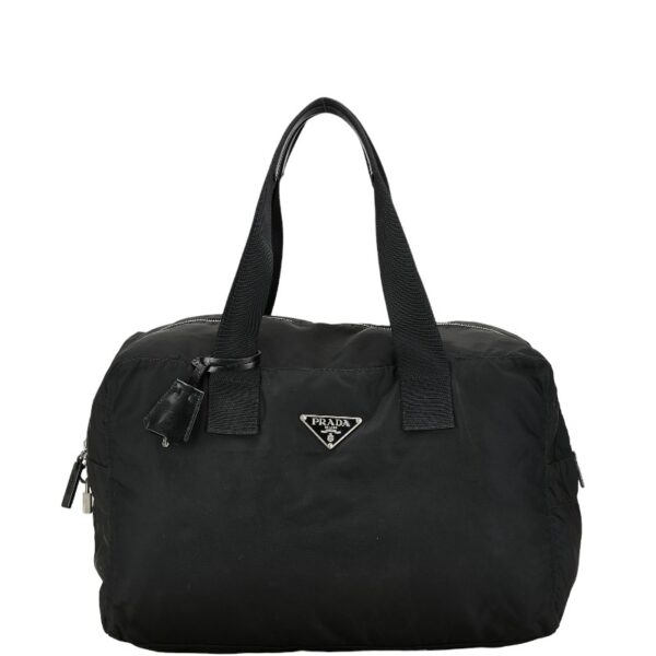 1 0155904 1 Prada Triangle Plate Nylon Bag Black