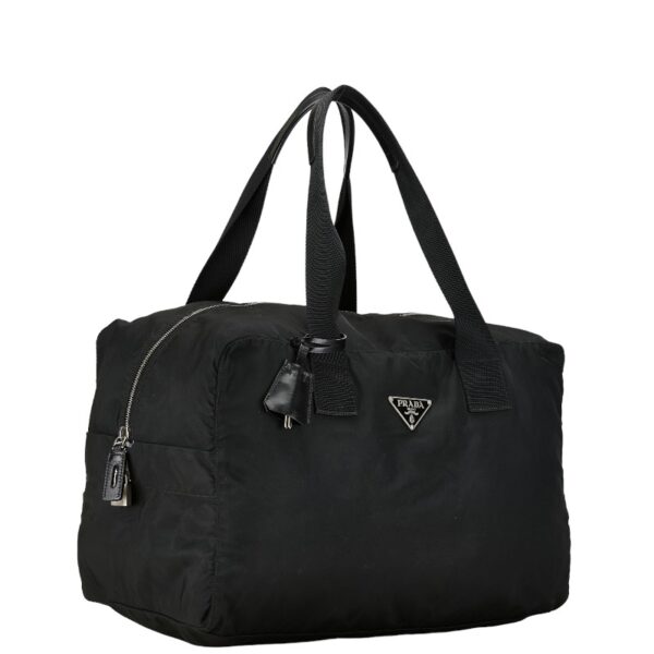 1 0155904 2 Prada Triangle Plate Nylon Bag Black